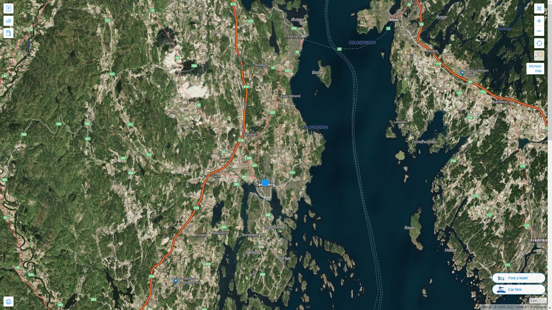 Tonsberg Highway and Road Map with Satellite View